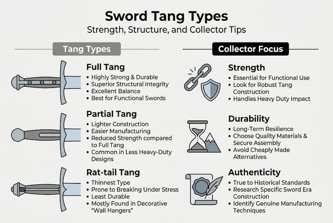 Infographic showing types of sword tangs