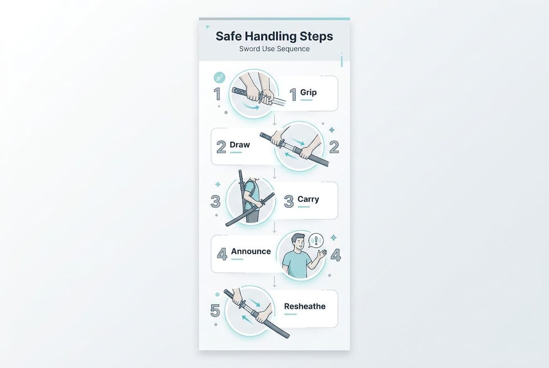 Infographic of sword safe handling step-by-step