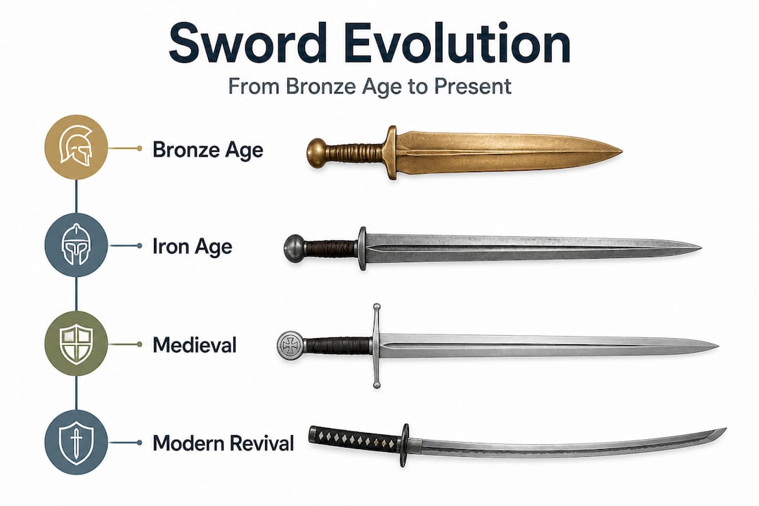 Infographic showing timeline of sword evolution