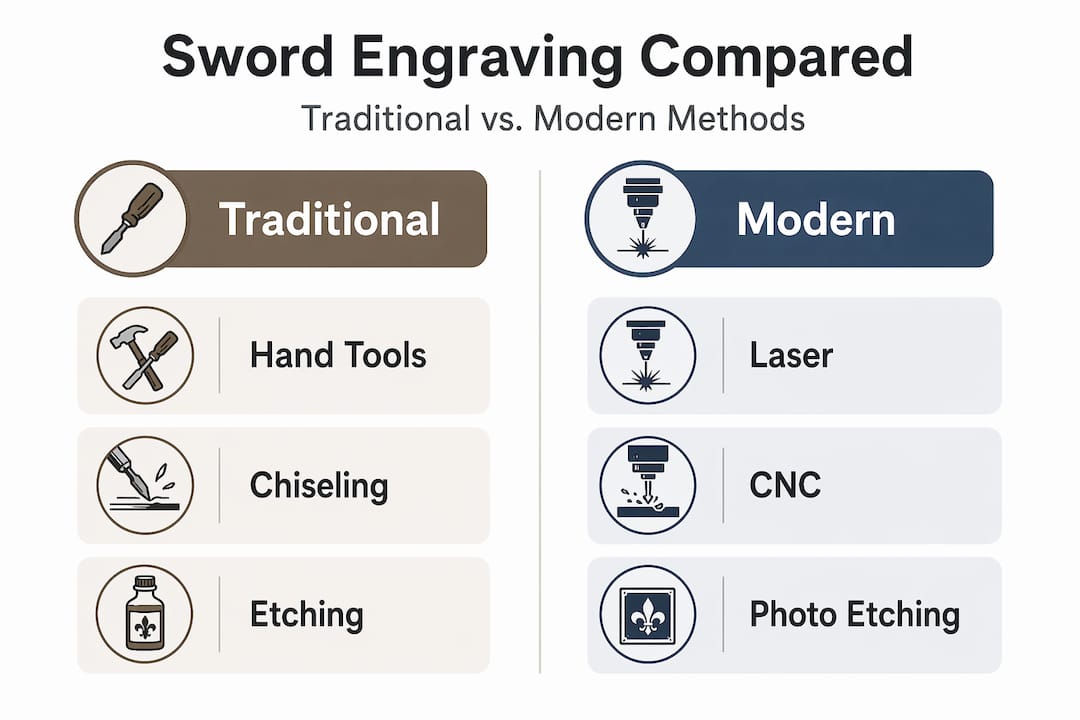Infographic comparing sword engraving methods