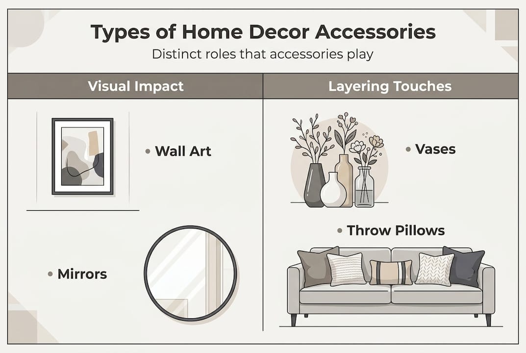 Infographic showing types and roles of home accessories