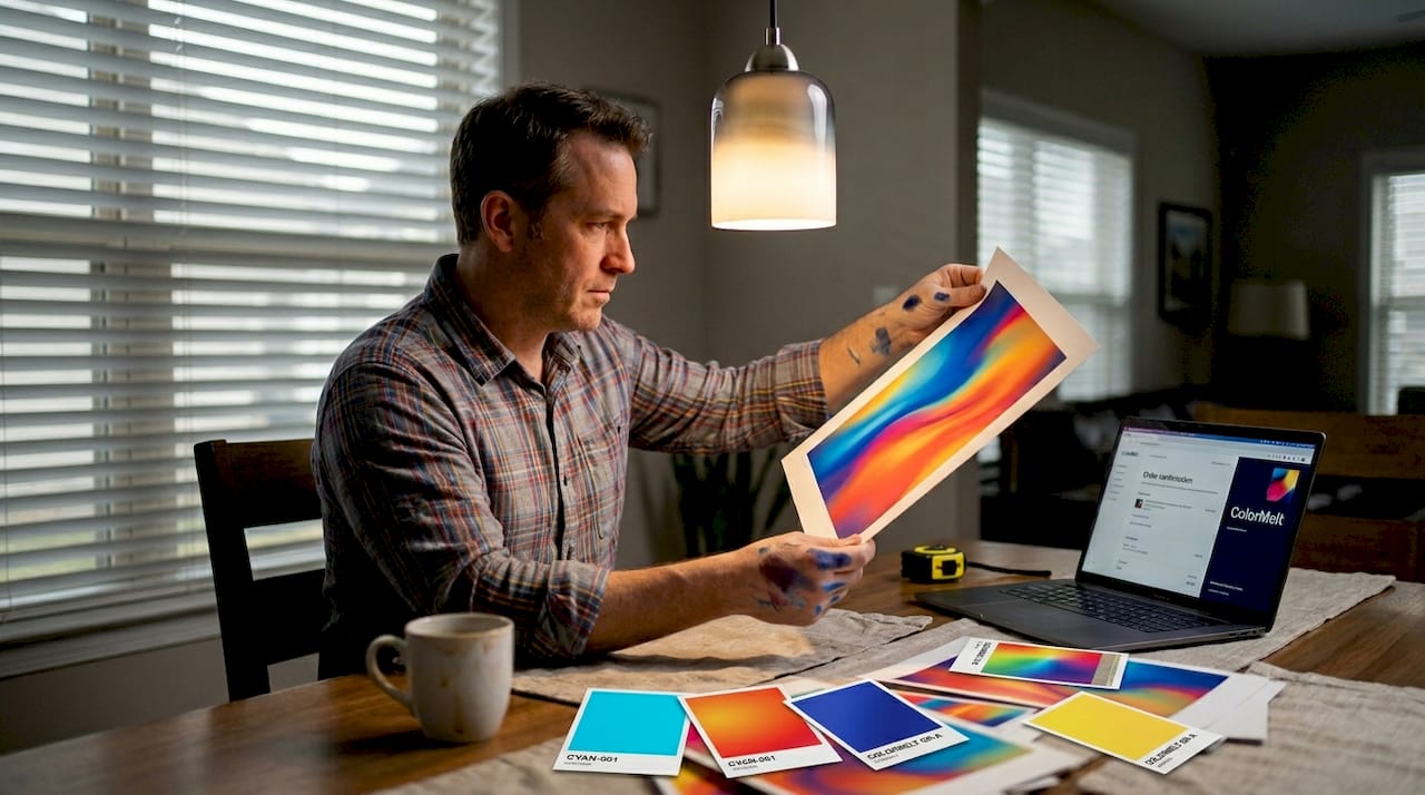 Man checks quality of custom art print