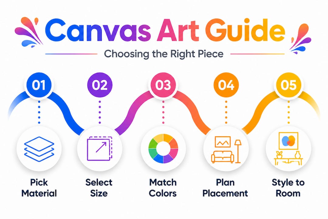 Vertical infographic shows steps for choosing canvas art