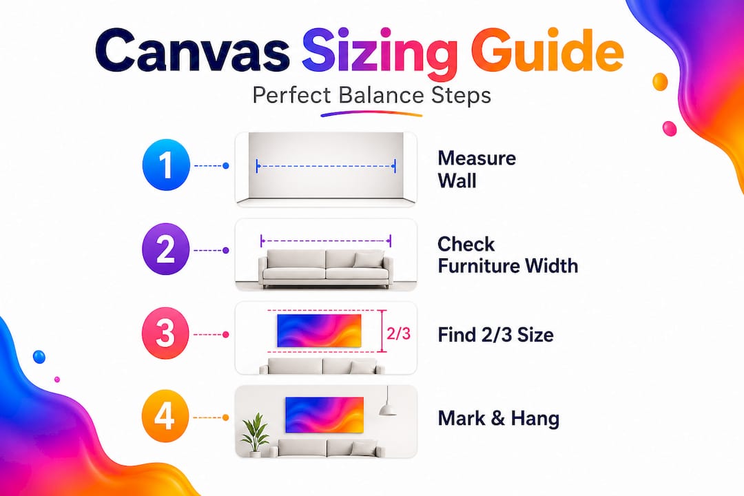 Infographic showing canvas sizing steps for walls