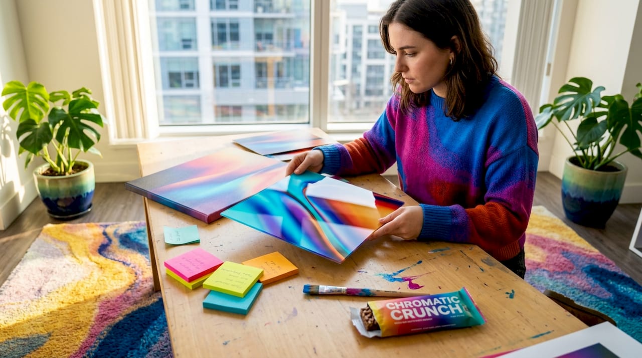 Designer comparing acrylic and canvas prints