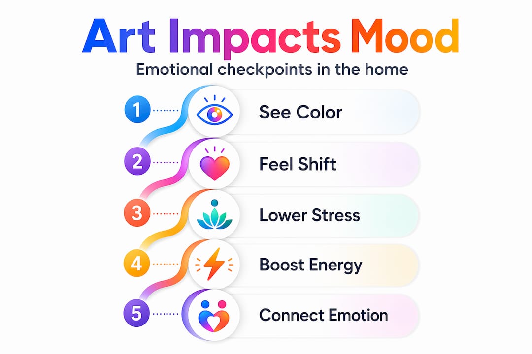 Infographic showing five mood effects from home art
