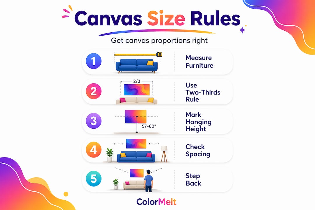 Infographic showing steps for sizing canvas prints