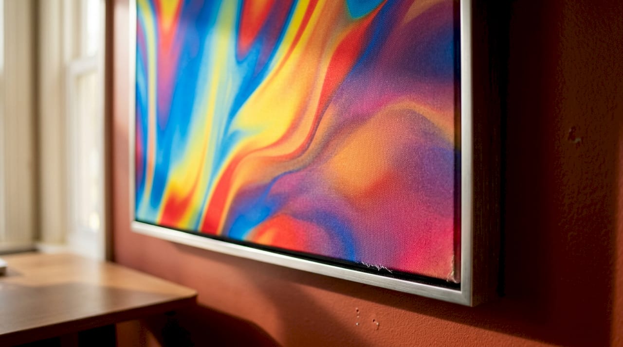 Closeup of textured canvas print in home