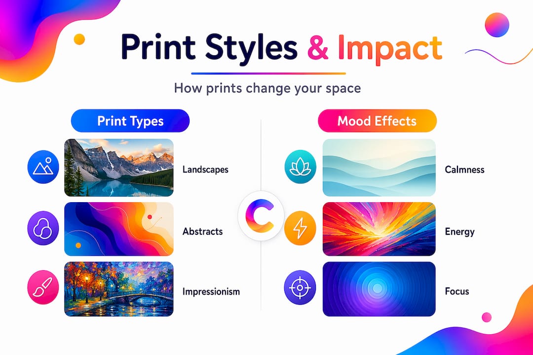 Infographic comparing print styles and mood effects