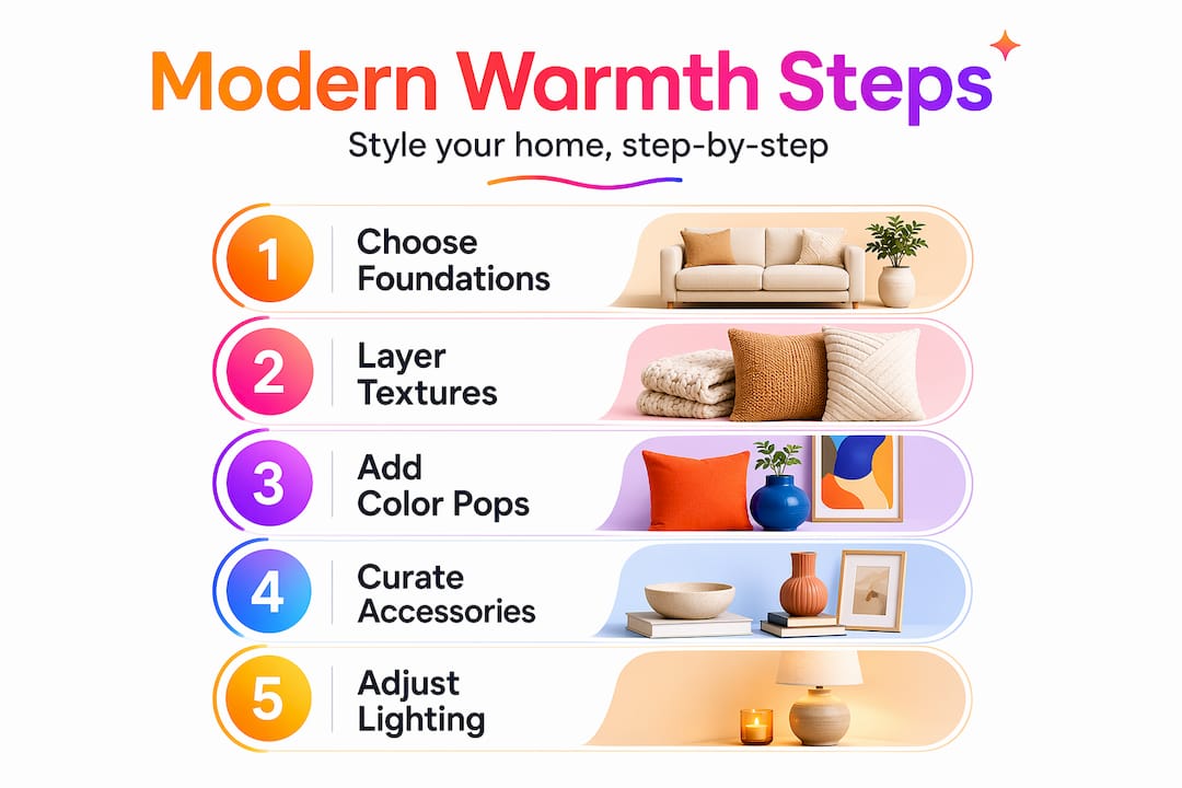 Infographic showing modern decor styling steps