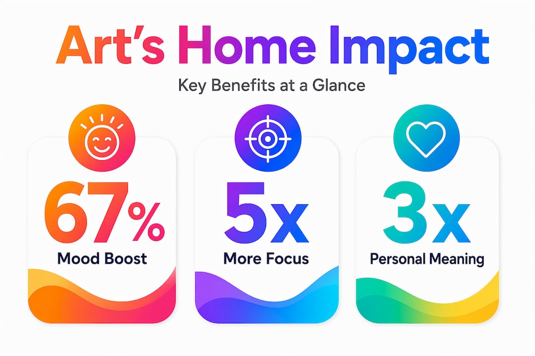Infographic with art benefits: mood, focus, meaning