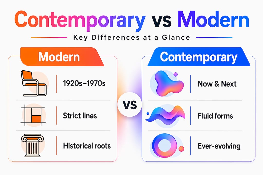 Infographic comparing contemporary and modern decor