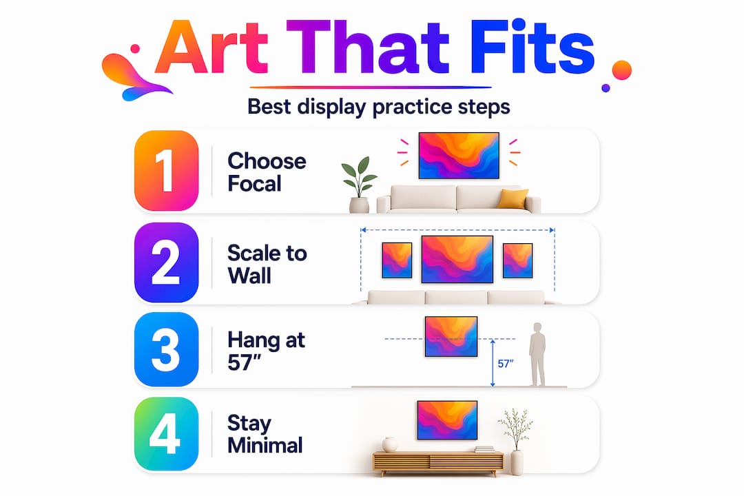 Infographic four steps for displaying art in small rooms