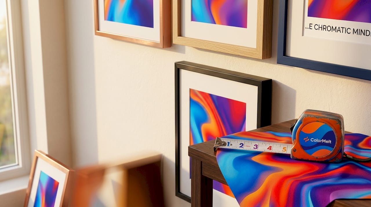 Close-up of gallery wall frame spacing detail