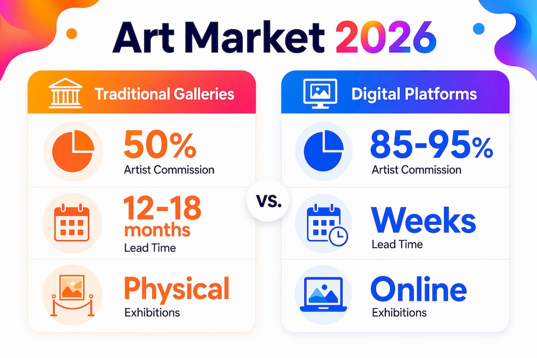 Infographic comparing traditional galleries and digital platforms