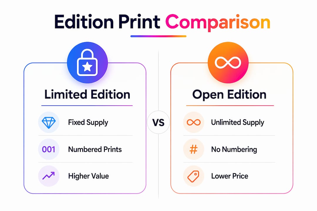 Comparison infographic of limited and open edition prints