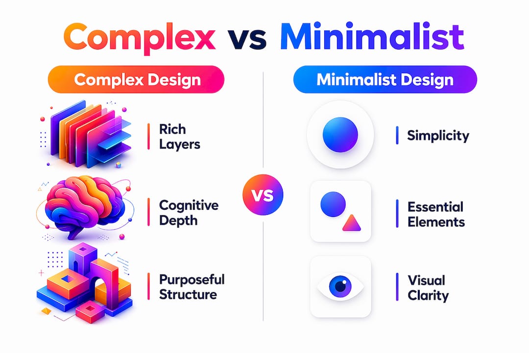Infographic comparing complex and minimalist art design
