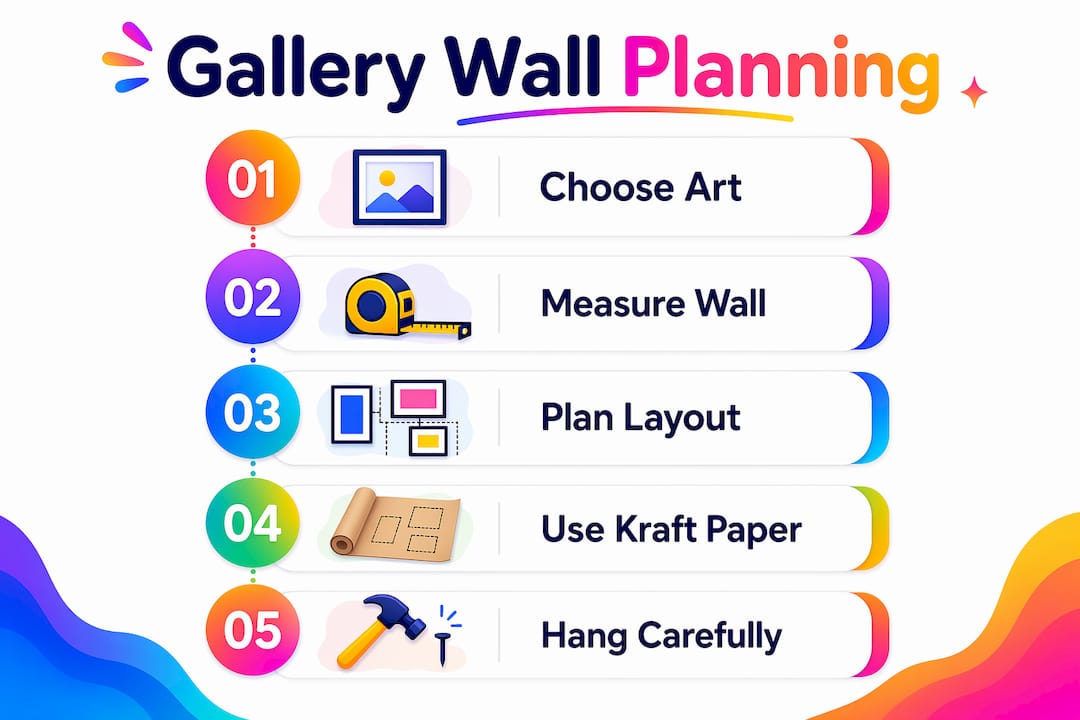 Infographic illustrating gallery wall planning steps