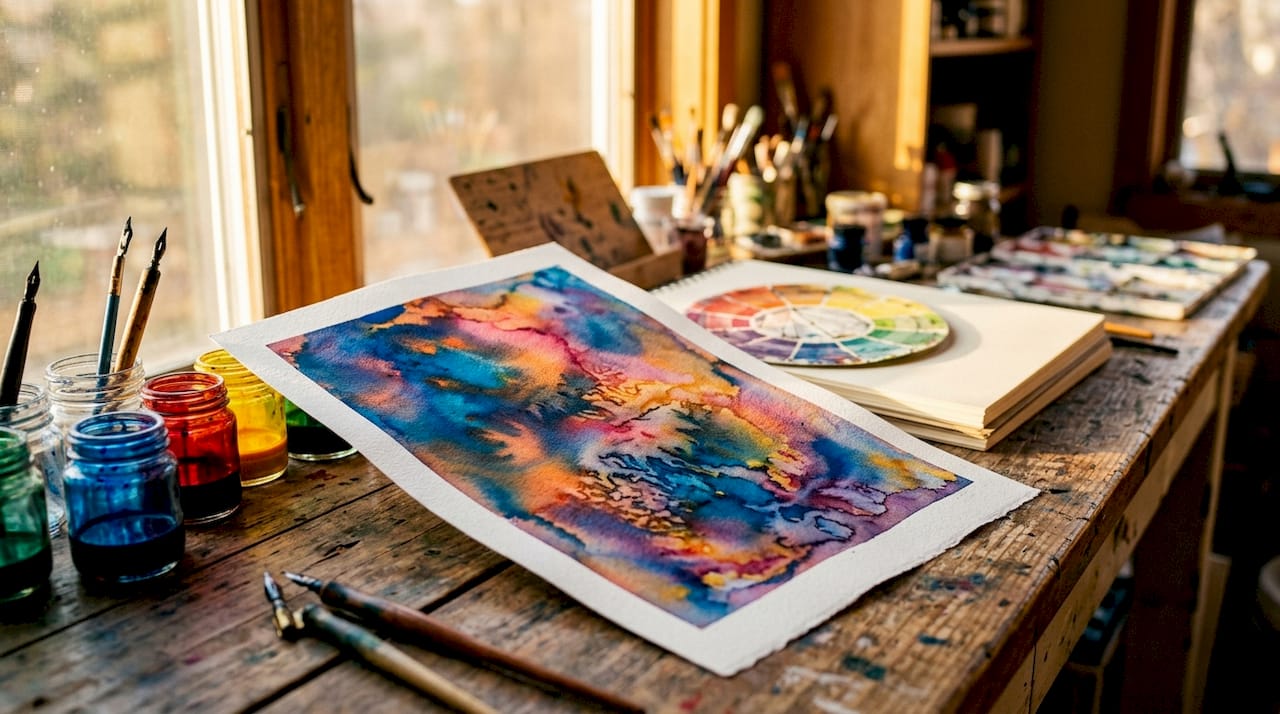 Close-up of archival paper and pigment inks for art print