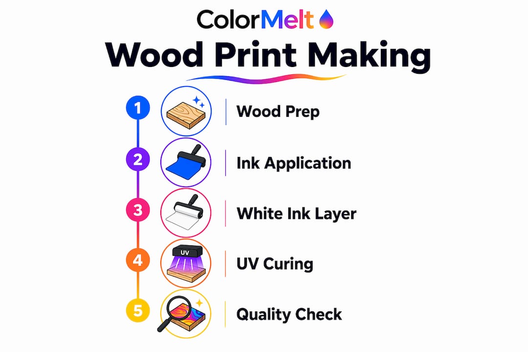 Infographic showing wood print production steps