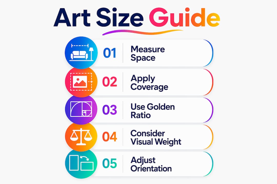 Infographic showing steps for choosing wall art size