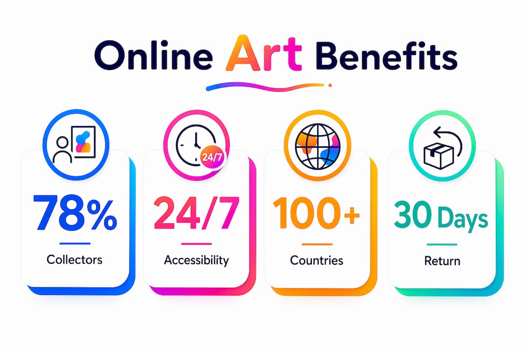 Infographic showing key benefits of buying art online