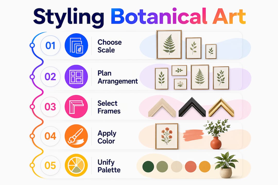 Infographic with botanical art styling steps