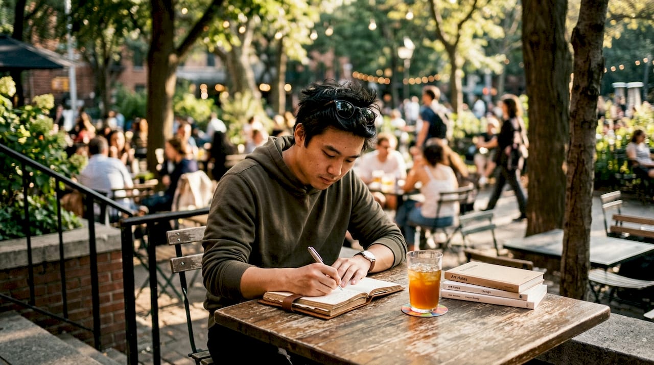 Man journaling in personalized kitchen nook