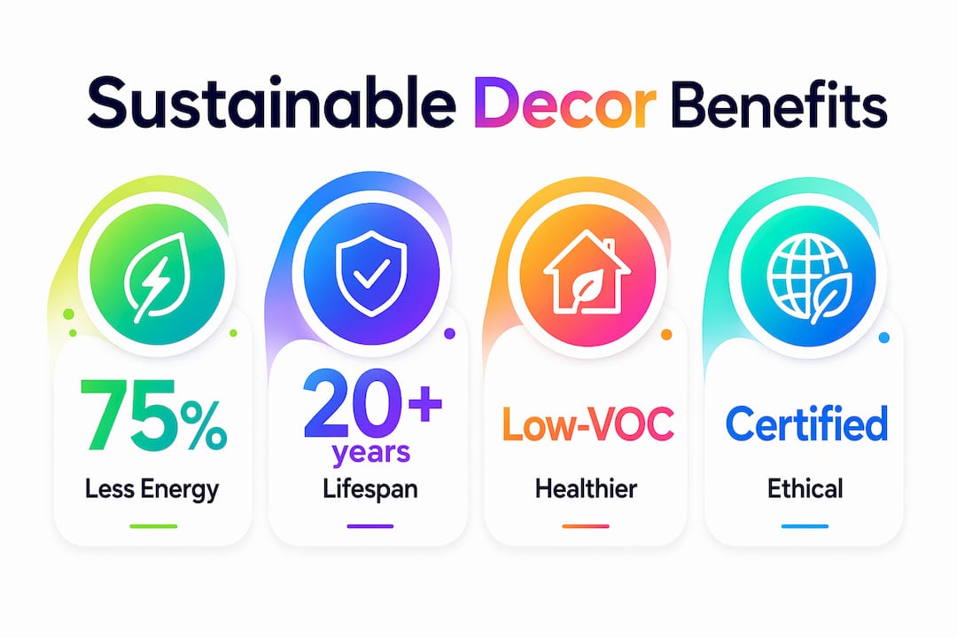 Infographic showing key sustainable home decor benefits