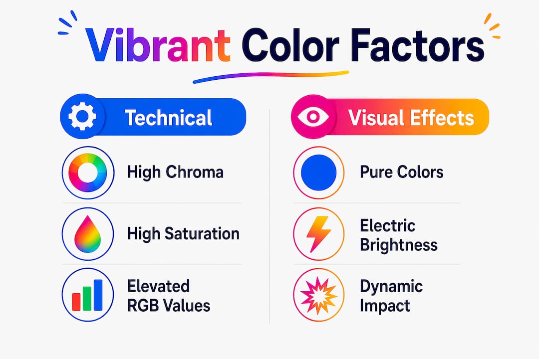 Infographic illustrating technical and visual factors of vibrant colors