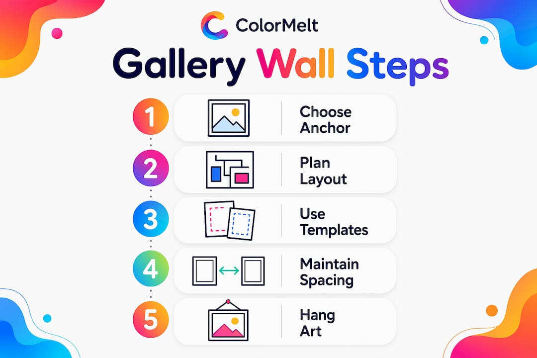 Infographic showing gallery wall assembly steps