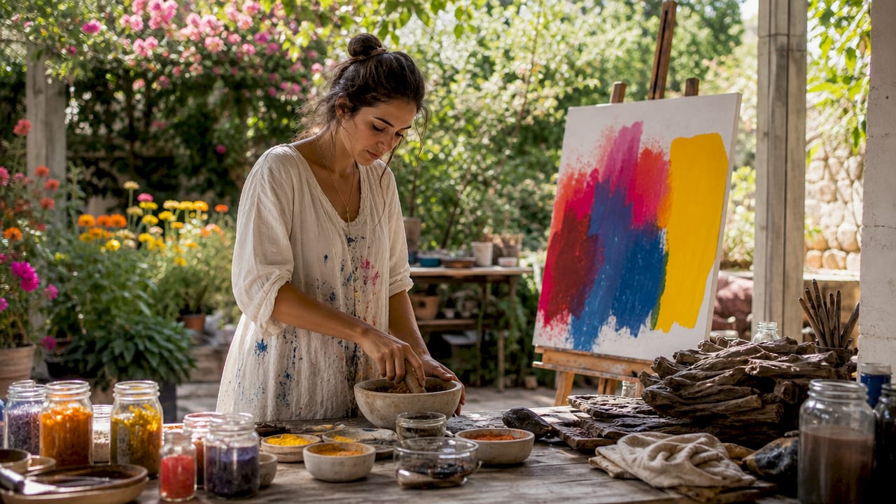 Artist hands choosing eco-friendly art materials