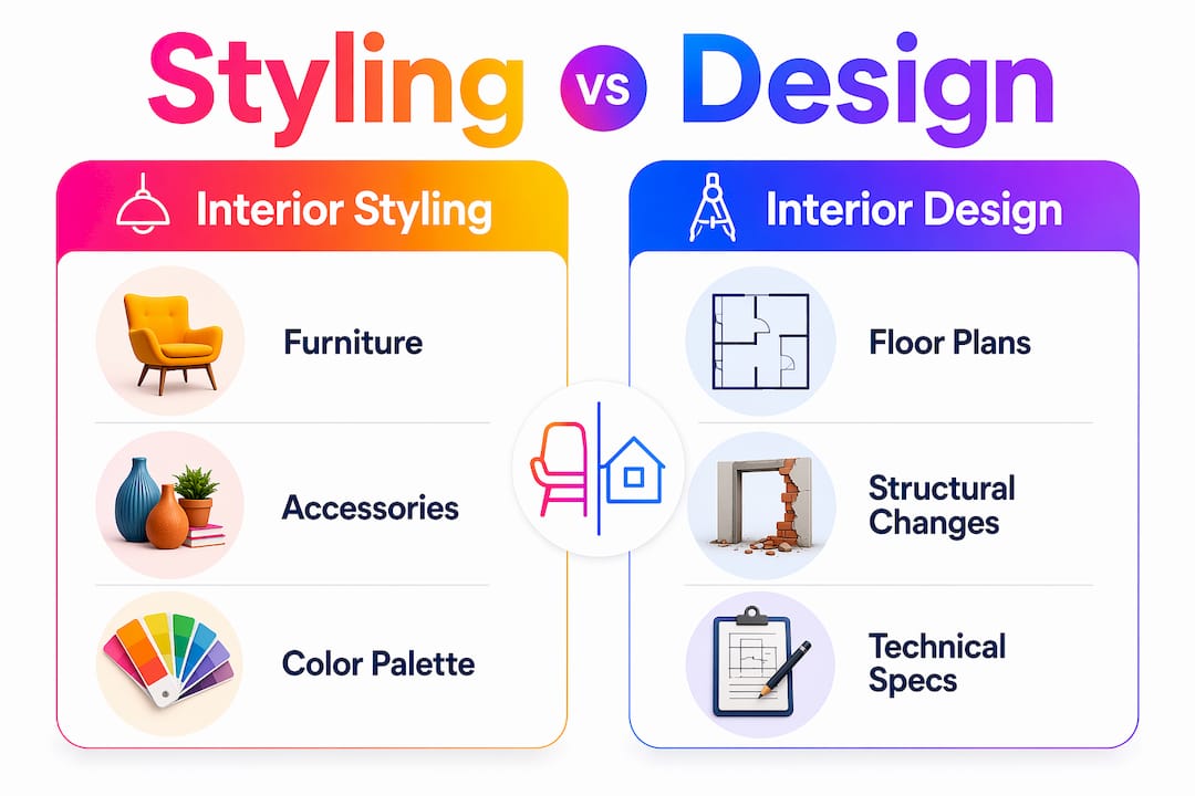 Infographic comparing interior styling and design