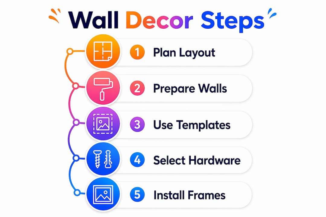 Infographic showing step-by-step process for wall decor installation