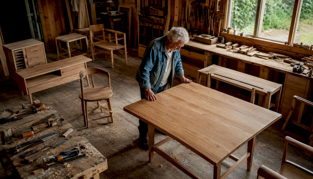 Scandinavian craftsman in woodworking studio