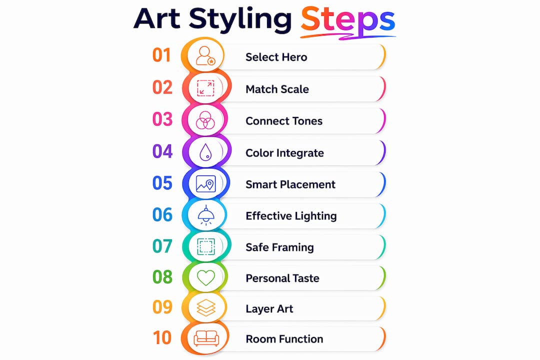 Infographic illustrating 10 practical art styling steps