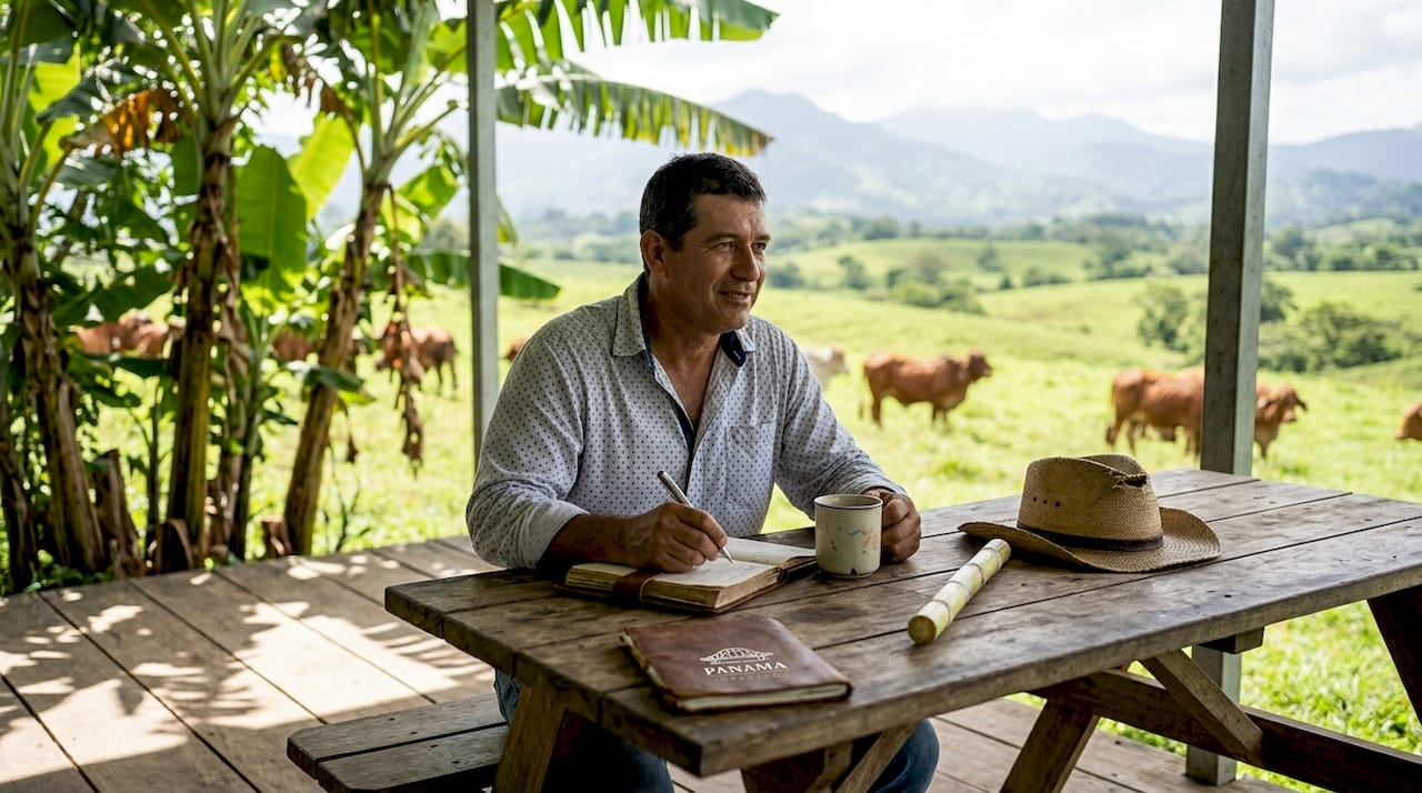 Panama finca owner surveys rural estate fields