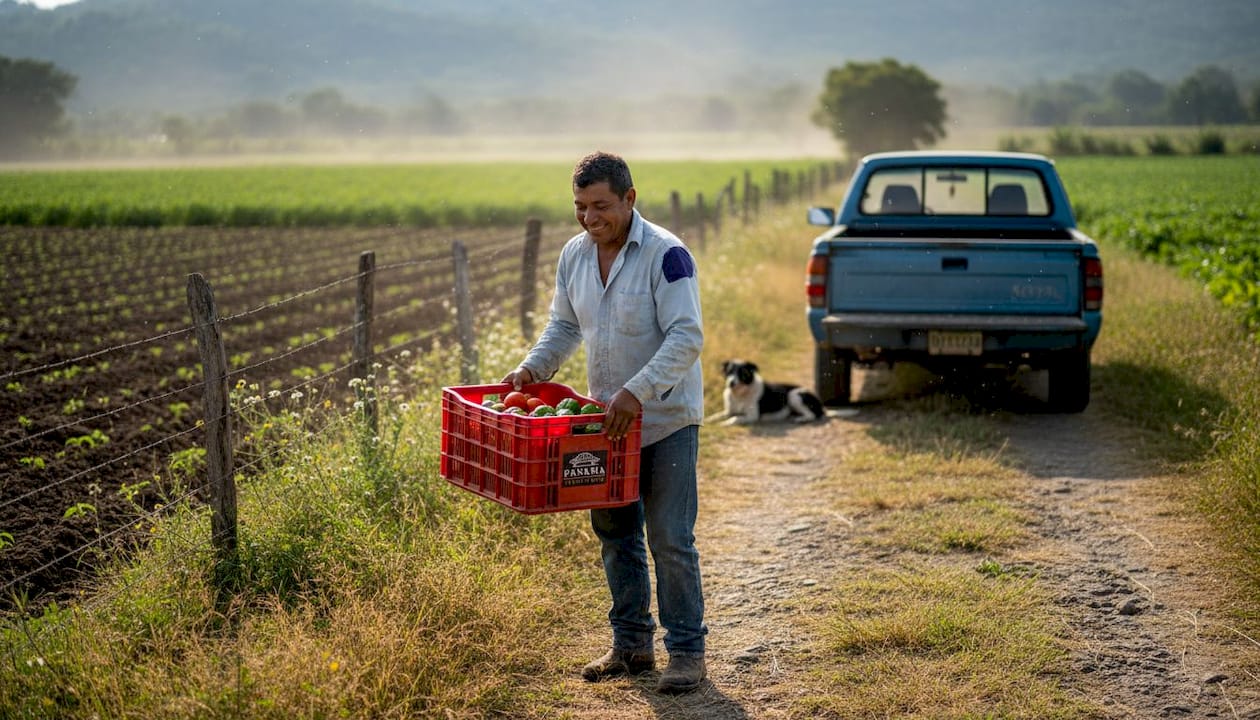 Farmworker loading vegetables in Chiriquí finca