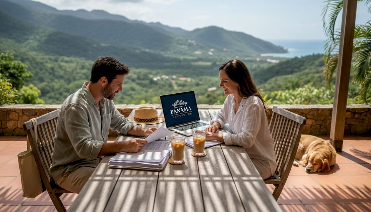 Couple researching vacation homes in Panama