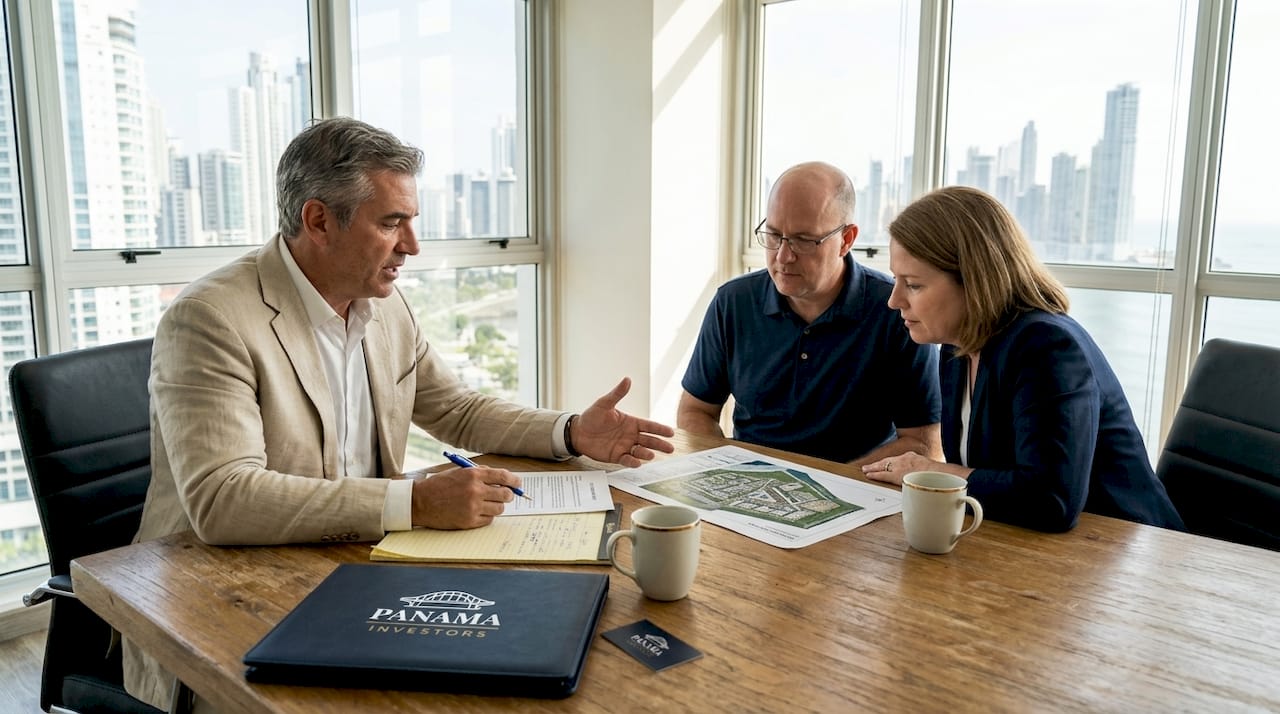 Agent reviewing Panama escrow contract