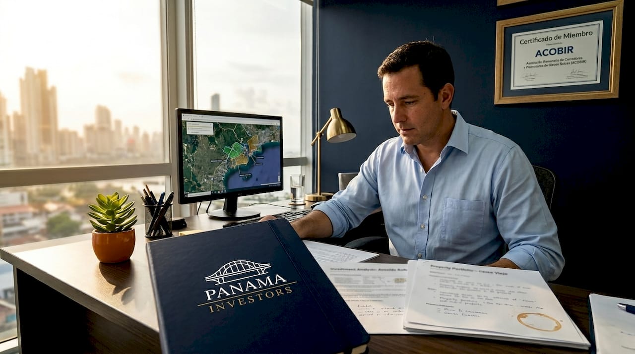 Panama agent reviewing real estate paperwork