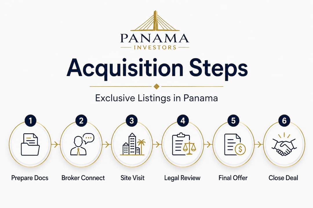Infographic showing steps for acquiring exclusive listings in Panama