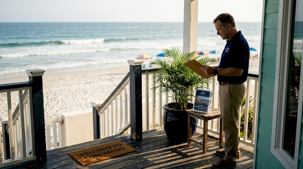 Property manager checks porch of Panama rental