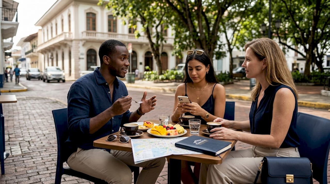 Expats enjoying breakfast on Panama City sidewalk