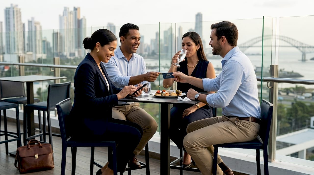 Networking at Panama rooftop real estate event