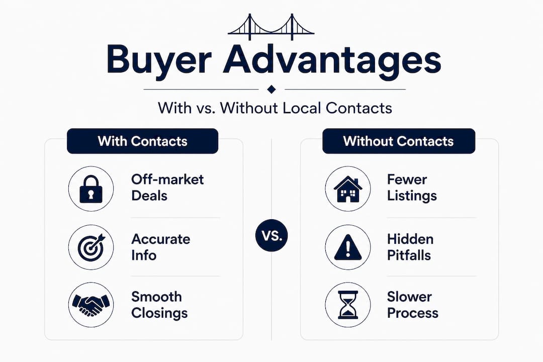 Infographic comparing buyers with vs without local contacts