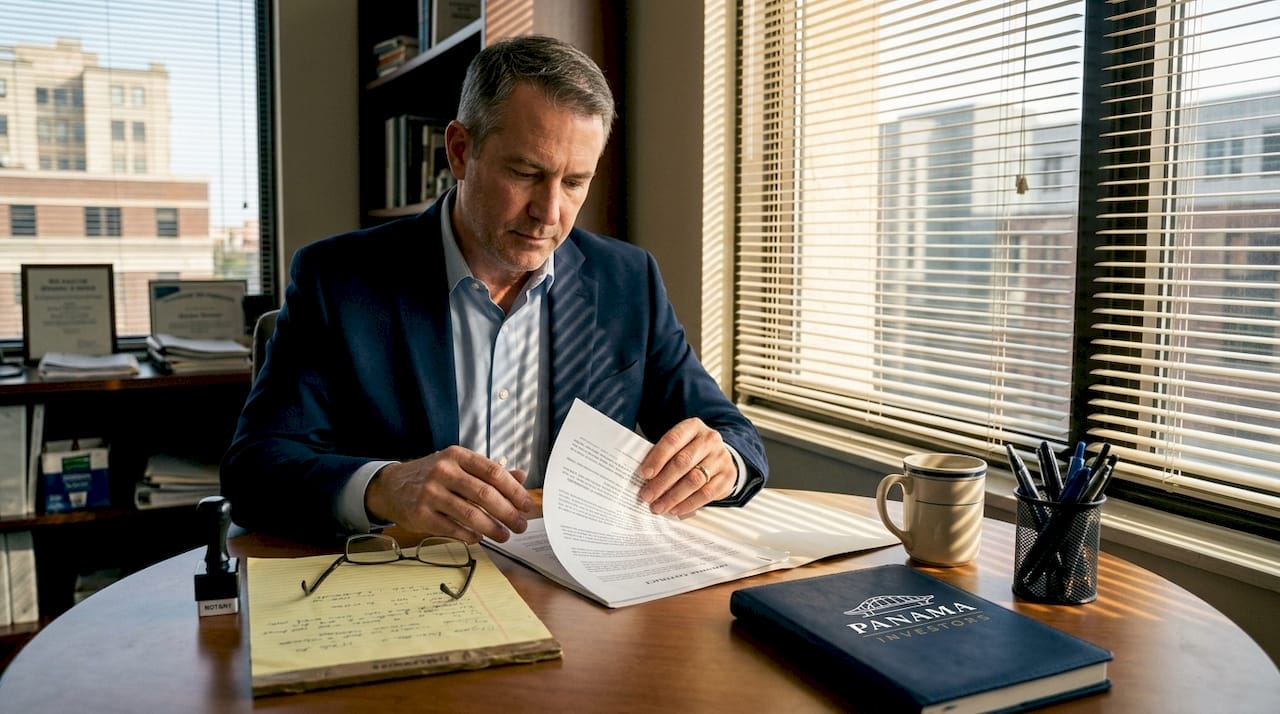Lawyer reading real estate contract paperwork