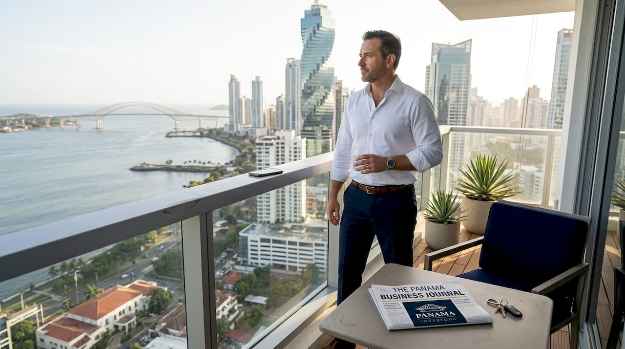 Professional enjoying luxury Panama City skyline