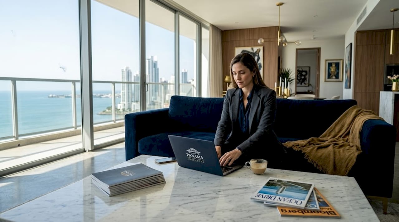 Resident working with Punta Pacífica view