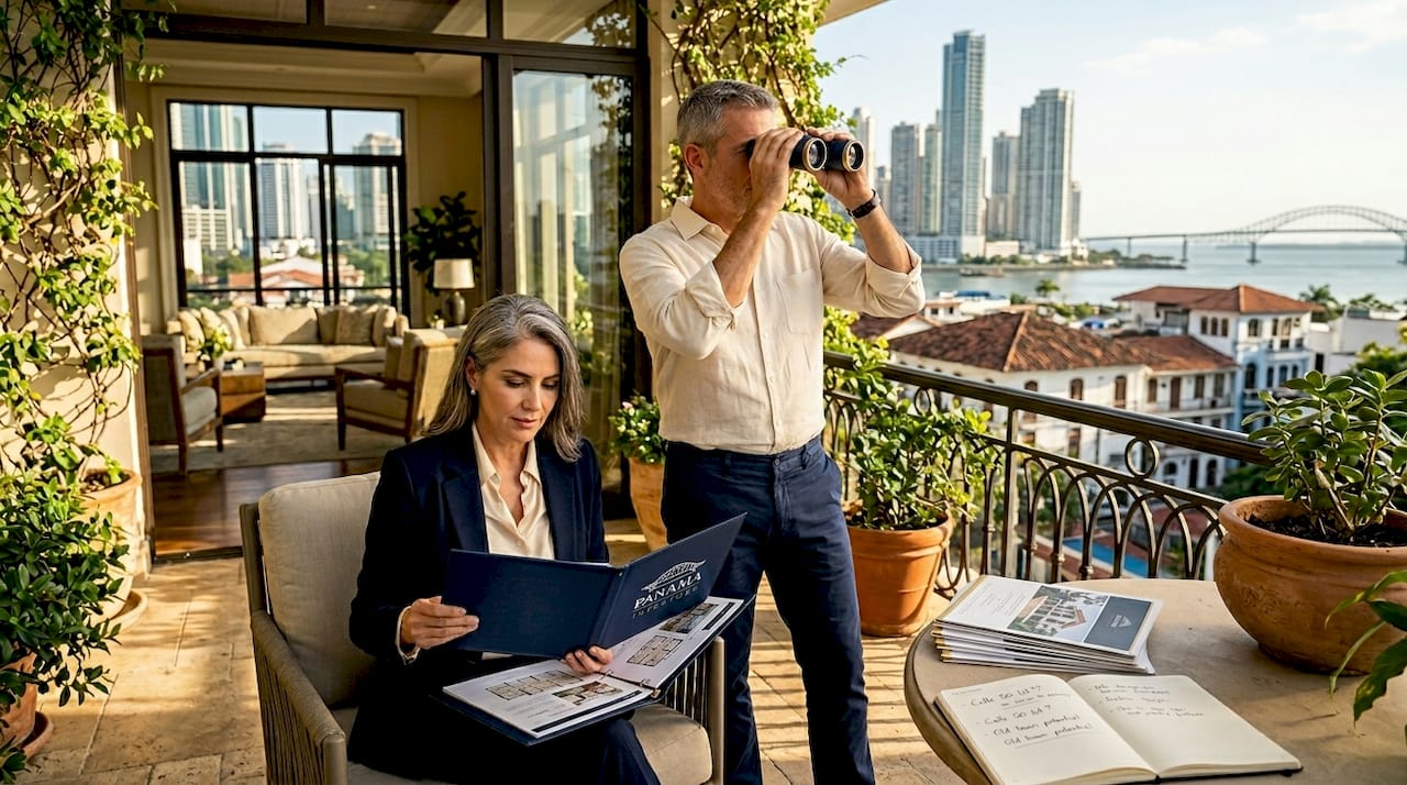 Couple viewing Panama City property options